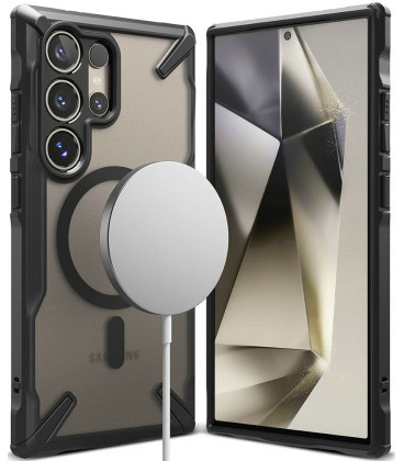 Juodas / matinis skaidrus dėklas Samsung Galaxy S24 Ultra telefonui "Ringke Fusion X Magnetic Magsafe"