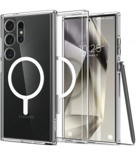 Skaidrus (Baltas) dėklas Samsung Galaxy S24 Ultra telefonui "Spigen Ultra Hybrid Onetap Ring Magsafe"