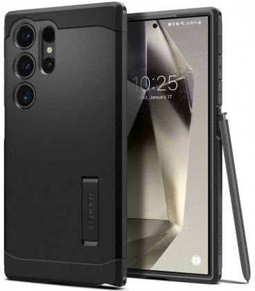 Juodas dėklas Samsung Galaxy S24 Ultra telefonui "Spigen Tough Armor"