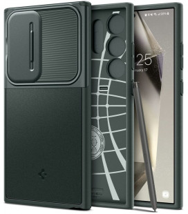 Žalias dėklas Samsung Galaxy S24 Ultra telefonui "Spigen Optik Armor"
