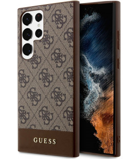 Rudas dėklas Samsung Galaxy S24 Ultra telefonui "Guess PU 4G Stripe Case"