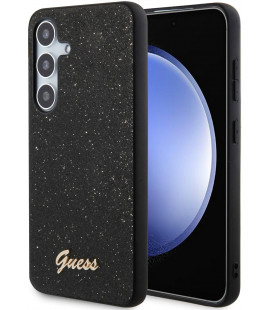 Juodas dėklas Samsung Galaxy S24 Plus telefonui "Guess PC/TPU Glitter Flakes Metal Logo Case"