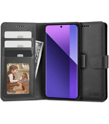 Juodas atverčiamas dėklas Xiaomi Redmi Note 13 Pro Plus 5G telefonui "Tech-Protect Wallet"