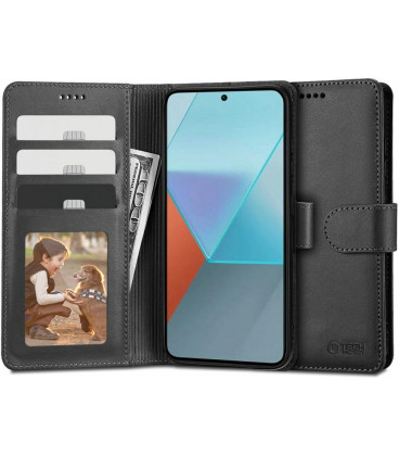 Juodas atverčiamas dėklas Xiaomi Redmi Note 13 4G / LTE telefonui "Tech-Protect Wallet"