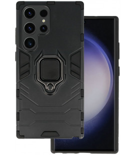 Juodas dėklas Samsung Galaxy S23 Ultra telefonui "Ring Armor"