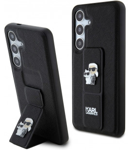 Juodas dėklas Samsung Galaxy S24 telefonui "Karl Lagerfeld Saffiano Grip Stand Metal Logo Case"