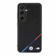 Juodas dėklas Samsung Galaxy S24 telefonui "BMW M PU Leather Carbon Magsafe Tricolor Line Case"