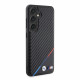 Juodas dėklas Samsung Galaxy S24 telefonui "BMW M PU Leather Carbon Magsafe Tricolor Line Case"