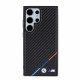 Juodas dėklas Samsung Galaxy S24 Ultra telefonui "BMW M PU Leather Carbon Magsafe Tricolor Line Case"