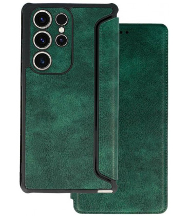 Žalias atverčiamas dėklas Samsung Galaxy S23 Ultra telefonui "Razor Leather Book"