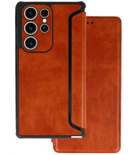 Rudas atverčiamas dėklas Samsung Galaxy S23 Ultra telefonui "Razor Leather Book"