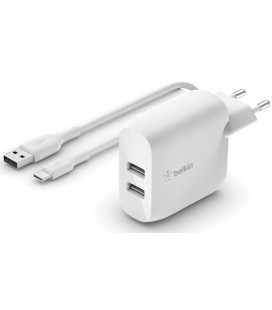 Baltas 24W 2xUSB pakrovėjas + USB - Type-C laidas "Belkin Boost Charge Dual"