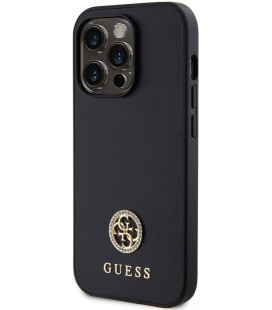 Juodas dėklas Apple iPhone 15 Pro Max telefonui "Guess PU 4G Strass Metal Logo Case"