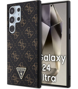 Juodas dėklas Samsung Galaxy S24 Ultra telefonui "Guess PU Leather 4G Triangle Metal Logo Case"