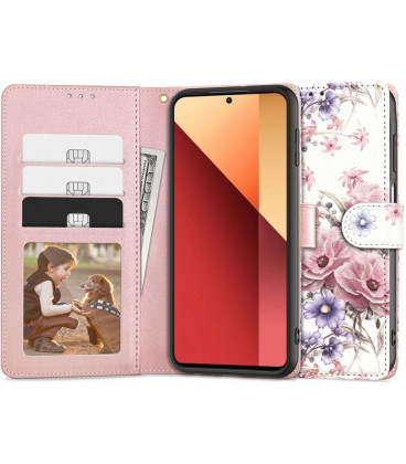 Atverčiamas dėklas Xiaomi Redmi Note 13 Pro 4G / LTE telefonui "Tech-Protect Wallet Blossom Flower"