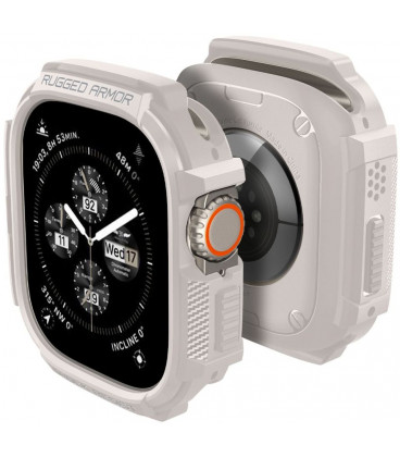 Smėlio spalvos dėklas Apple Watch Ultra 1 / 2 / 3 / 4 (49 mm) laikrodžiui "Spigen Rugged Armor"