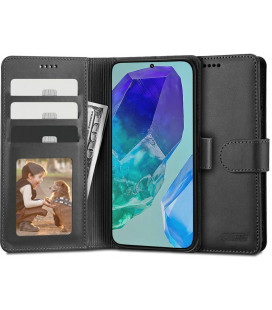 Juodas atverčiamas dėklas Samsung Galaxy M55 5G telefonui "Tech-Protect Wallet"