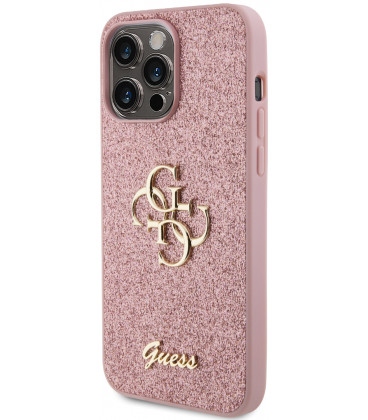 Rožinis dėklas Apple iPhone 15 Pro Max telefonui "Guess PU 4G Metal Logo Case"