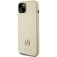 Auksinės spalvos dėklas Apple iPhone 15 telefonui "Guess PU 4G Strass Metal Logo Case"