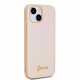 Auksinės spalvos dėklas Apple iPhone 15 telefonui "Guess PU Leather Iridescent Metal Script Case"