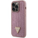 Rožinis dėklas Apple iPhone 15 Pro telefonui "Guess Rhinestones Triangle Metal Logo Case"