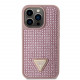 Rožinis dėklas Apple iPhone 15 Pro telefonui "Guess Rhinestones Triangle Metal Logo Case"