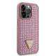 Rožinis dėklas Apple iPhone 15 Pro telefonui "Guess Rhinestones Triangle Metal Logo Case"