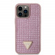 Rožinis dėklas Apple iPhone 15 Pro Max telefonui "Guess Rhinestones Triangle Metal Logo Case"