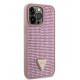 Rožinis dėklas Apple iPhone 15 Pro Max telefonui "Guess Rhinestones Triangle Metal Logo Case"