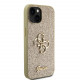 Auksinės spalvos dėklas Apple iPhone 13 telefonui "Guess PU Fixed Glitter 4G Metal Logo Case"