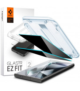 Juodas apsauginis grūdintas stiklas Samsung Galaxy S24 Ultra telefonui "Spigen Glas.TR EZ Fit Privacy 2-Pack"