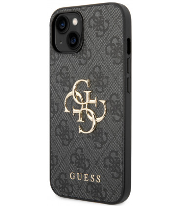 Pilkas dėklas Apple iPhone 15 telefonui "Guess PU 4G Metal Logo Case"