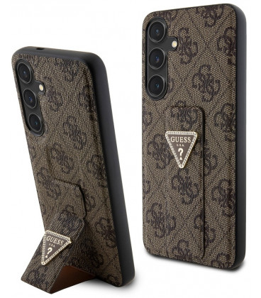 Rudas dėklas Samsung Galaxy S24 Plus telefonui "Guess PU Grip Stand 4G Strass Triangle Metal Logo Case"