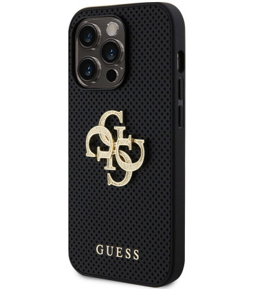 Juodas dėklas Apple iPhone 14 Pro telefonui "Guess PU Perforated 4G Glitter Metal Logo Case"