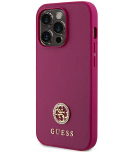 Rožinis dėklas Apple iPhone 15 Pro Max telefonui "Guess PU 4G Strass Metal Logo Case"