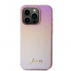 Rožinis dėklas Apple iPhone 15 Pro Max telefonui "Guess PU Leather Iridescent Metal Script Case"