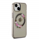 Juodas / skaidrus dėklas Apple iPhone 14 telefonui "Guess PC/TPU Flowers Ring Glossy Logo MagSafe Case"