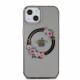 Juodas / skaidrus dėklas Apple iPhone 13 telefonui "Guess PC/TPU Flowers Ring Glossy Logo MagSafe Case"