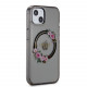 Juodas / skaidrus dėklas Apple iPhone 13 telefonui "Guess PC/TPU Flowers Ring Glossy Logo MagSafe Case"