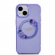 Purpurinis / skaidrus dėklas Apple iPhone 15 telefonui "Guess PC/TPU Flowers Ring Glossy Logo MagSafe Case"