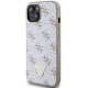 Baltas dėklas Apple iPhone 15 telefonui "Guess PU Leather 4G Triangle Metal Logo Case"