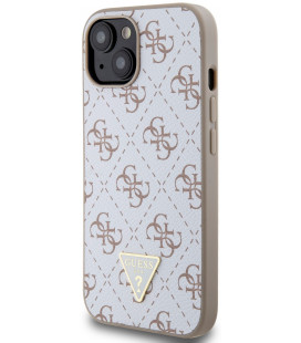 Baltas dėklas Apple iPhone 15 telefonui "Guess PU Leather 4G Triangle Metal Logo Case"