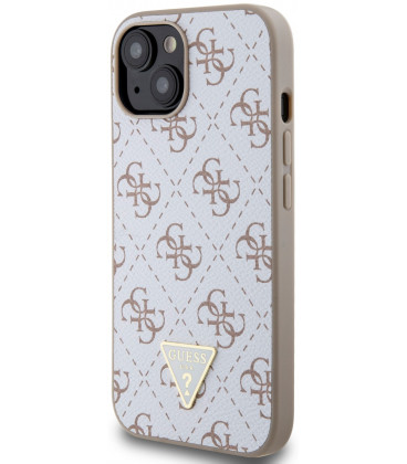 Baltas dėklas Apple iPhone 15 telefonui "Guess PU Leather 4G Triangle Metal Logo Case"