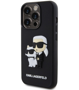 Juodas dėklas Apple iPhone 13 Pro telefonui "Karl Lagerfeld 3D Rubber Karl and Choupette Case"