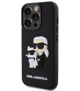 Juodas dėklas Apple iPhone 14 Pro telefonui "Karl Lagerfeld 3D Rubber Karl and Choupette Case"