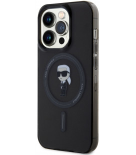 Juodas dėklas Apple iPhone 15 Pro telefonui "Karl Lagerfeld IML Ikonik MagSafe Case"