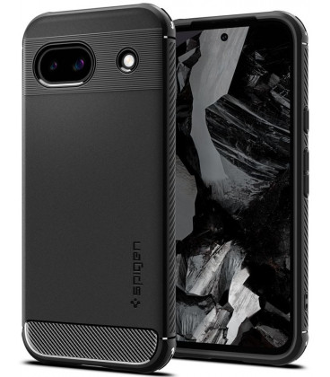 Matinis juodas dėklas Google Pixel 8A telefonui "Spigen Rugged Armor"