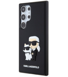 Juodas dėklas Samsung Galaxy S24 Ultra telefonui "Karl Lagerfeld 3D Rubber Karl and Choupette Case"