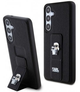 Juodas dėklas Samsung Galaxy S24 Plus telefonui "Karl Lagerfeld Saffiano Grip Stand Metal Logo Case"