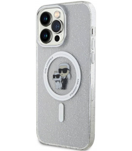 Skaidrus dėklas Apple iPhone 15 Pro Max telefonui "Karl Lagerfeld IML Glitter Karl and Choupette MagSafe Case"